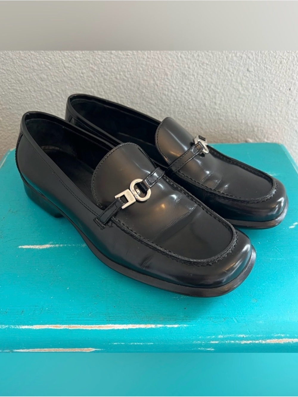 Coach Claudia Patent Leather Slip Ons/Loafers Black Size 8.5